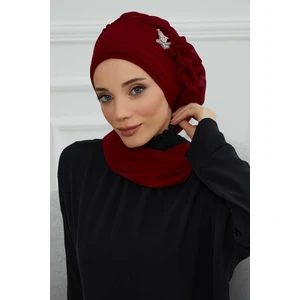 Aisha's Design Yandan Fırfırlı Gümüş Aksesuarlı Şifon Hazır Türban,
