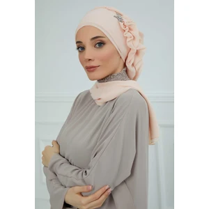 Aisha's Design Yandan Fırfırlı Gümüş Aksesuarlı Şifon Hazır Türban,