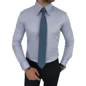 Terzi Adem Italyan Stil Slim Fit Sivri Yaka Saten Erkek Gömlek Mavi T7215