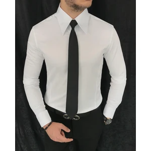 Terzi Adem Italyan Stil Slim Fit Sivri Yaka Saten Erkek Gömlek Beyaz T7214