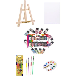 Mini Şövale Funny Kids Kids 20 ml 12 Renk Akrilik Boya  25X35 Tuval Akrilik Başlangıç Seti