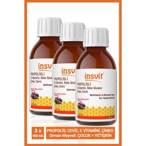 insvit Propolisli C Vitamini Çinko Ceviz Beta Glukan Ekinezya Orman Meyveleri Aromalı Şurup 150 ml 3'lü Set