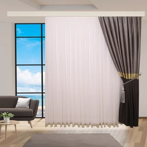 Etek İşlemeli Grek Altın Gold Renk 1-3 Sık Pileli Tül Perde