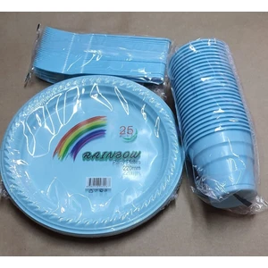 Mavi Tabak Bardak Çatal Seti Plastik 25 Kişilik