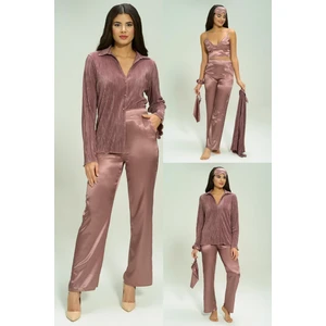for you in&out 6'lı Pliseli Vizon Bustiyerli Pijama Takım S27573