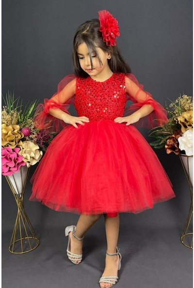 Abiye Kids Payetli Tokalı Haki Kız Çocuk Abiye ABY730