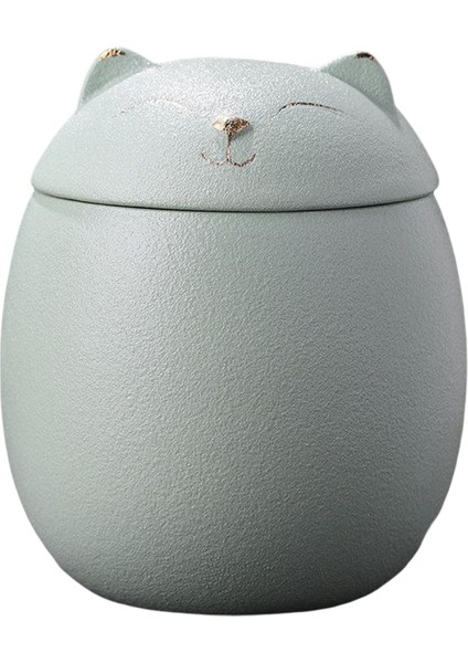 Kedi Şeklinde Seramik 500 ml. Saklama Kabı Yeşil (Yurt Dışından)