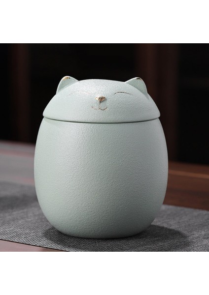 Kedi Şeklinde Seramik 500 ml. Saklama Kabı Yeşil (Yurt Dışından)