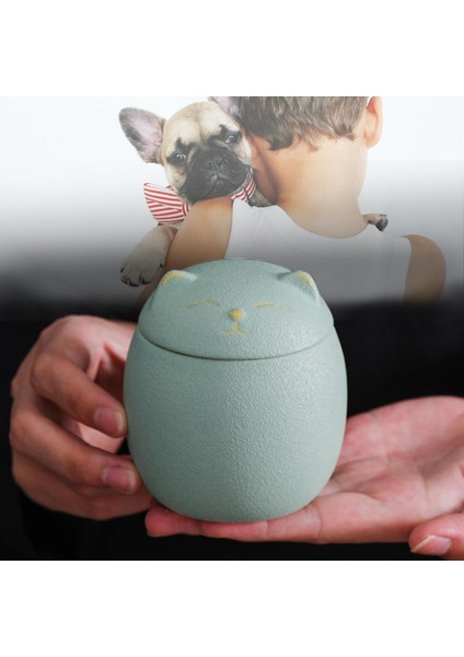 Kedi Şeklinde Seramik 500 ml. Saklama Kabı Yeşil (Yurt Dışından)