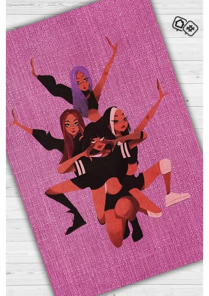 Blackpink Pamuklu Dokuma Tabanlı Yıkanabilir Dekoratif Halı