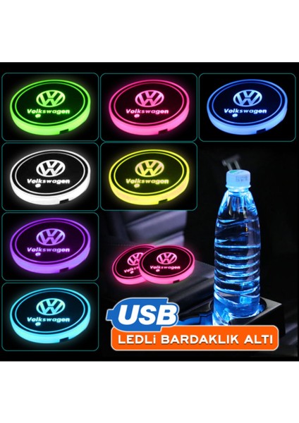 Volkswagen Uyumlu Gece Sensörlü Ledli Bardaklık Altı 2 Adet