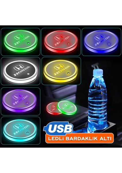 Honda Uyumlu Ledli Bardaklık Altı USB Şarjlı 2 Adet