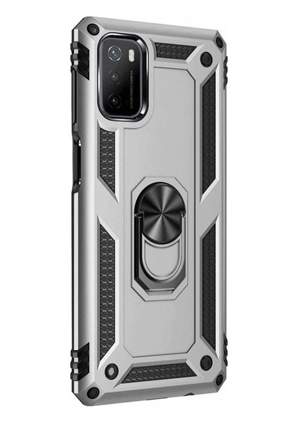 Xiaomi Poco M3 Kılıf Yüzüklü Standlı Korumalı Tank Kapak