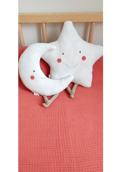 Sevimli Ay ve Yıldız Pamuklu Organik Bebek / Çocuk Odası Dekoratif Müslin Kırlent (2'li Set ) fiyatları