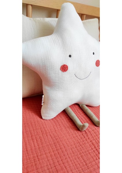 Sevimli Ay ve Yıldız Pamuklu Organik Bebek / Çocuk Odası Dekoratif Müslin Kırlent (2'li Set ) indirimleri