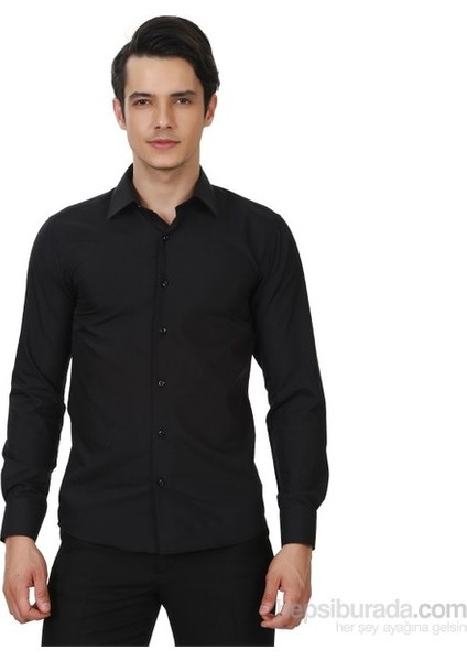 Erkek Siyah Slim Fit Uzun Kol Gömlek
