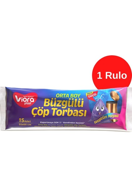 Neptün Hayali Kokulu Büzgülü Kendinden Kesimli Çöp Torbası Orta Boy 1 Rulo