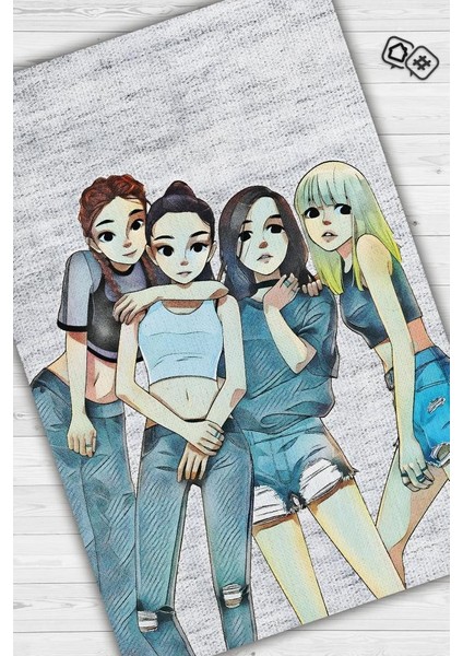 Black Pink Pamuklu Dokuma Tabanlı Yıkanabilir Dekoratif Halı