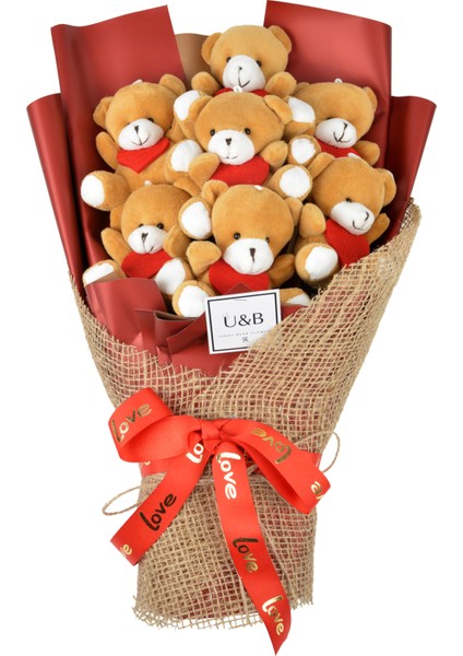 Kırmızı Kalpli Ayıcık Çiçek Buketi