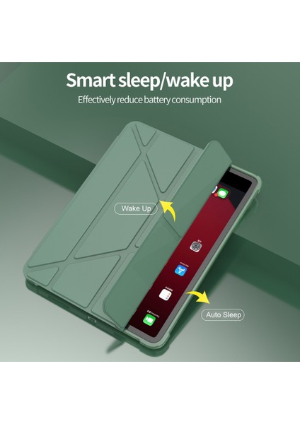 MTK Moveteck Apple Ipad 10. Nesil 10.9 2022 Kılıf Kalem Bölmeli Üçgen Çift Yönlü Standlı Trifolding Ofis Tip Case