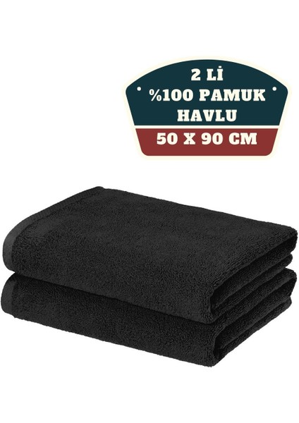 2'li Mikrofiber El Yüz Spor Havlusu 50 x 90 cm Siyah 715350