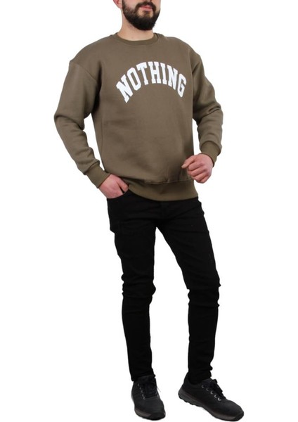 Üç Iplik Şardonlu Nothıng Baskılı Haki Sweat