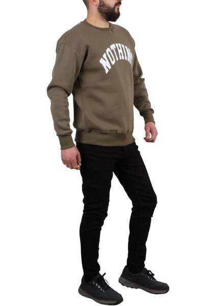 Üç Iplik Şardonlu Nothıng Baskılı Haki Sweat modelleri