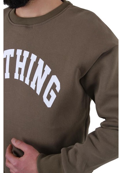 Üç Iplik Şardonlu Nothıng Baskılı Haki Sweat indirimleri