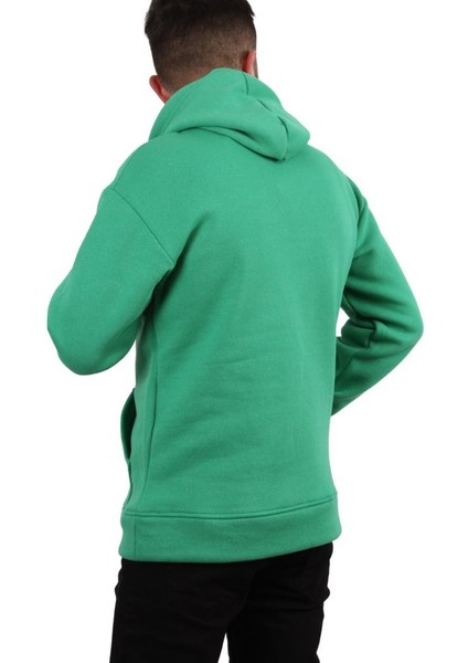 Kapşonlu Üç Iplik Şardonlu Düz Sweat - Yeşil modelleri