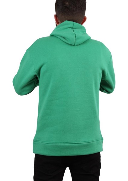 Kapşonlu Üç Iplik Şardonlu Düz Sweat - Yeşil fırsatları