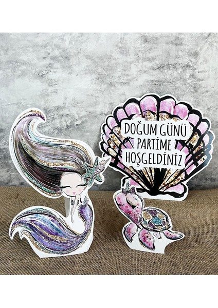 Deniz Kızı Konsept Doğum Günü Ayaklı Pano Seti Masa Üstü