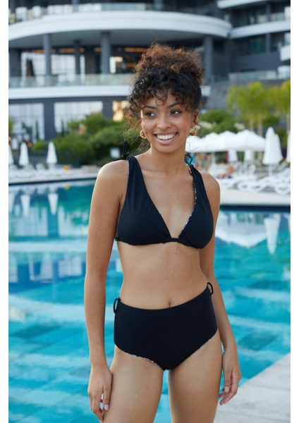 Çift Taraflı Yüksek Bel Üçgen Bikini Takım B1482 Siyah