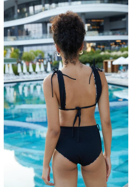 Çift Taraflı Yüksek Bel Üçgen Bikini Takım B1482 Siyah