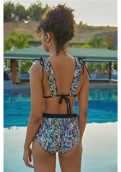 Çift Taraflı Yüksek Bel Üçgen Bikini Takım B1482 Siyah