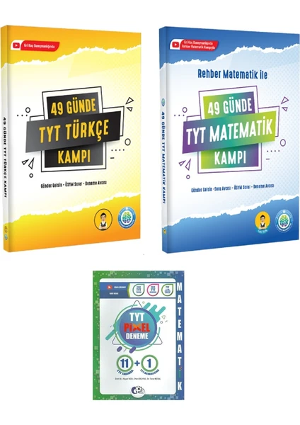 Rehber Matematik  49 Günde TYT Türkçe ve Matematik Kampı Ile TYT Pixel Matematik 12 Deneme (3 Kitap)