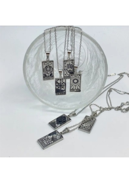 Tarot Kartı Kolye-Güç,dünya,aşk,yıldız Desenli Beyaz Renk 925 Ayar Gümüş Sarı,roze