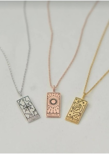 Tarot Kartı Kolye-Güç,dünya,aşk,yıldız Desenli Beyaz Renk 925 Ayar Gümüş Sarı,roze modelleri