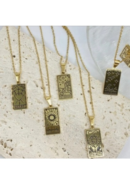 Tarot Kartı Kolye-Güç,dünya,aşk,yıldız Desenli Beyaz Renk 925 Ayar Gümüş Sarı,roze indirimleri