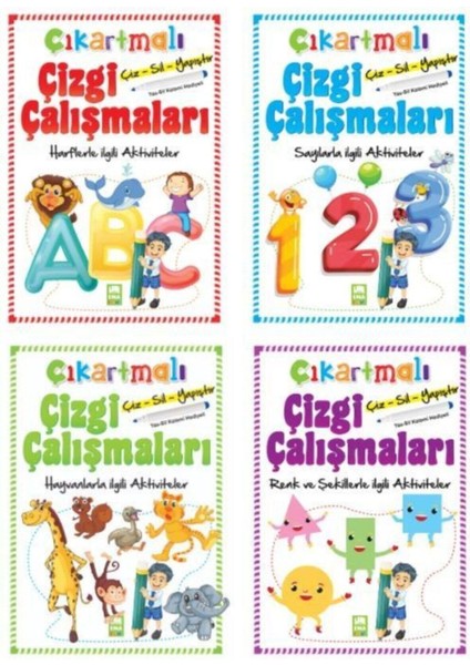 Ema Kitap Çıkartmalı Çizgi Çalışmaları Seti 4 Kitap Çiz Sil Yapıştır