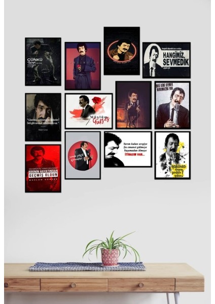 Müslüm Gürses Set Siyah Çerçerve Görünümlü Duvar Tablosu Retro Ahşap Poster