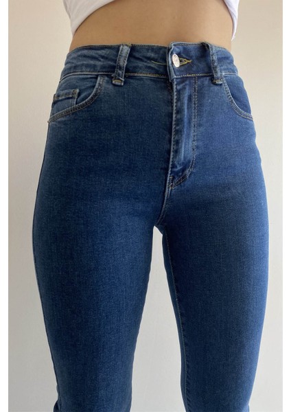 Yüksek Bel Ispanyol Paça Indigo Kadın Denim Pantolon fiyatları