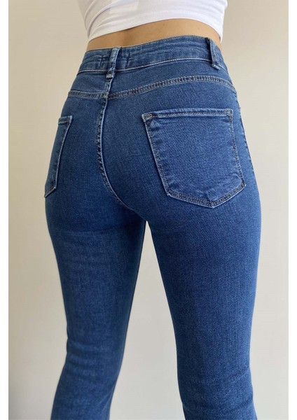 Yüksek Bel Ispanyol Paça Indigo Kadın Denim Pantolon fırsatları