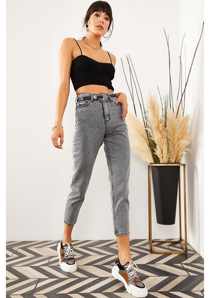 Makras Exclusive Füme  Yüksek Bel Mom Jeans