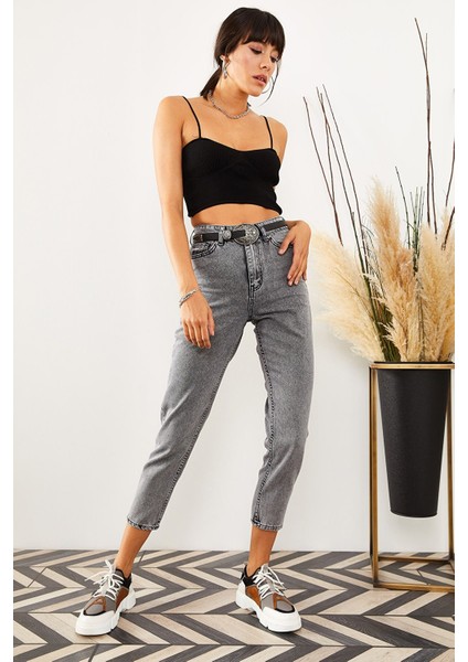 Makras Exclusive Füme  Yüksek Bel Mom Jeans