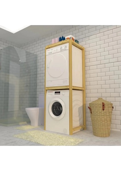 Doğal Ahşap Naturel Çam Ağacı Çamaşır ve Kurutma Makinesi Için Banyo Rafı