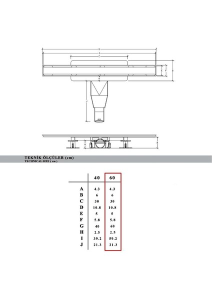 Smartline Linear 60 cm Inox S01 Duş Kanalı