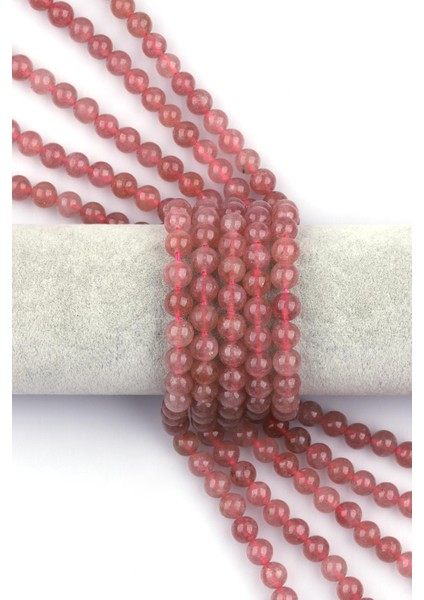 Çilek Kuvars Doğal Taş Dizi 8 mm Küre Kesim