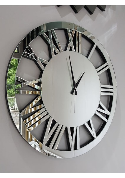 Circle Silver Model Gümüş Renk 60 Cm Dekoratif Aynalı Duvar Saati
