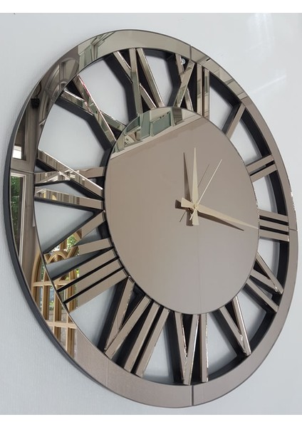 Circle Bronze Model Bronz Renk 60 Cm Dekoratif Aynalı Duvar Saati