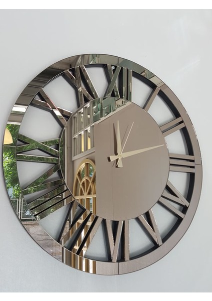 Circle Bronze Model Bronz Renk 60 Cm Dekoratif Aynalı Duvar Saati